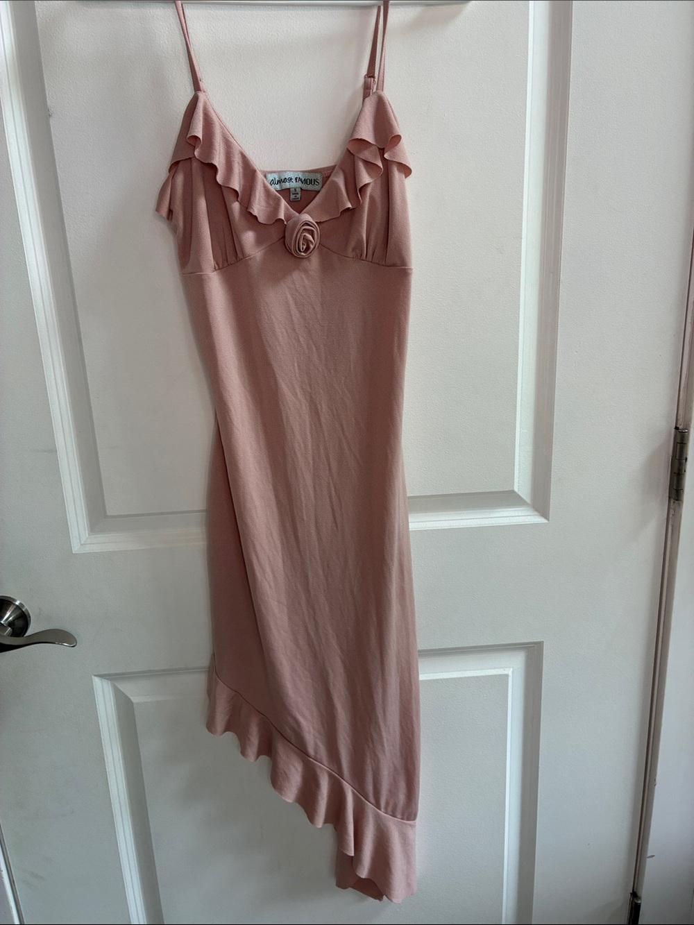 Almost Famous Dusty Pink Asymmetrical Ruffle Slip Dress